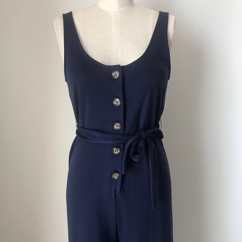 UO Corinne Cupro Belted Button-Front Jumpsuit - Picture 6 of 8